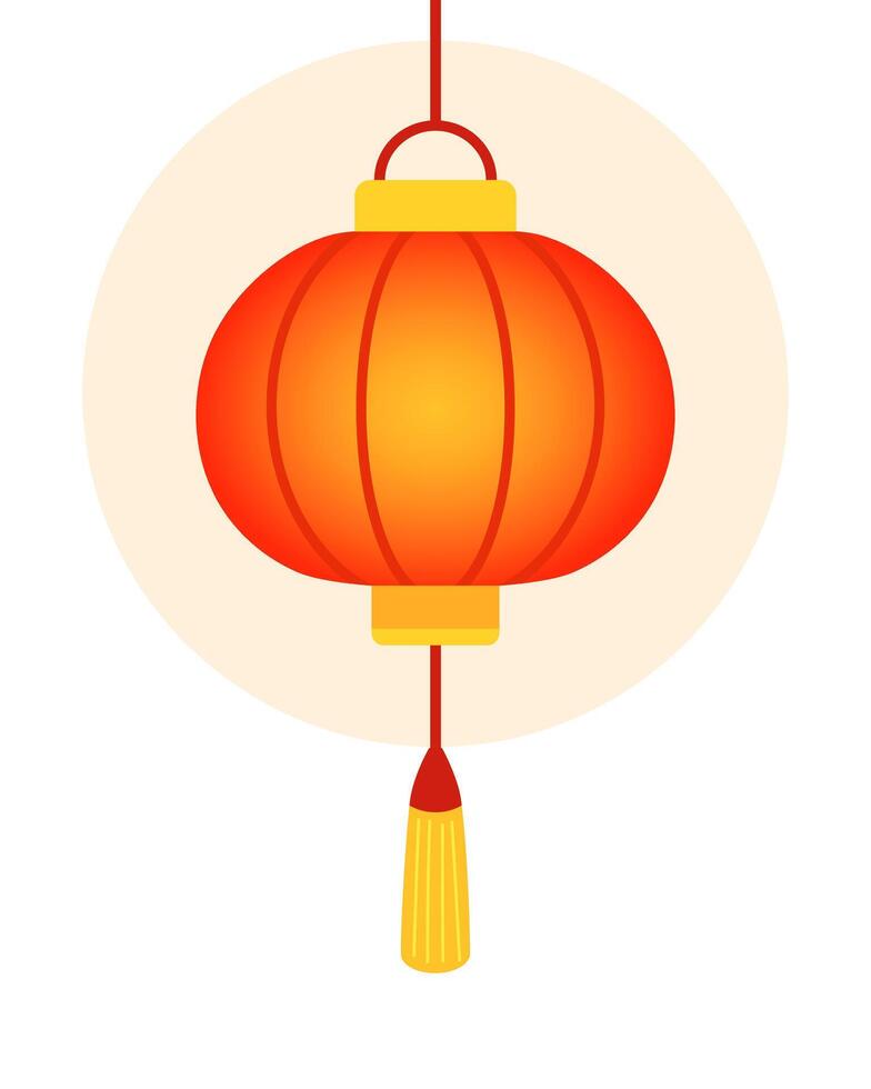 Chinese red holiday glowing lantern. Asian decoration. Design cartoon element in flat style vector