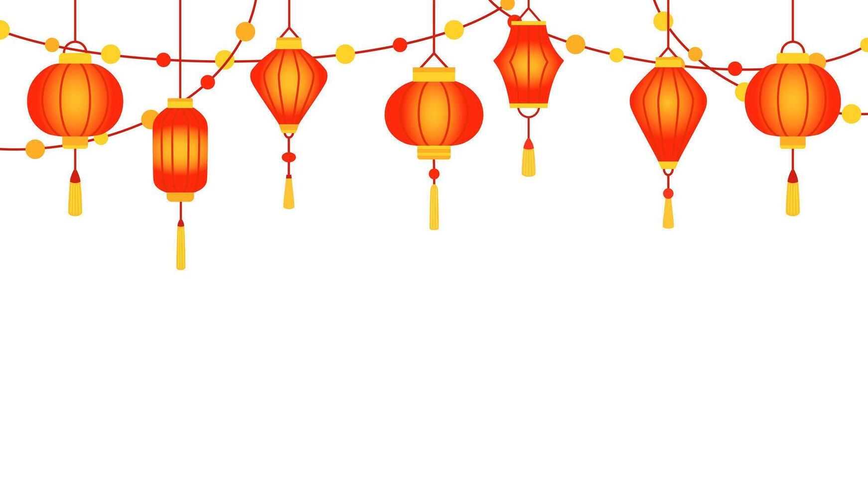 Chinese red holiday lanterns with garland on white background vector