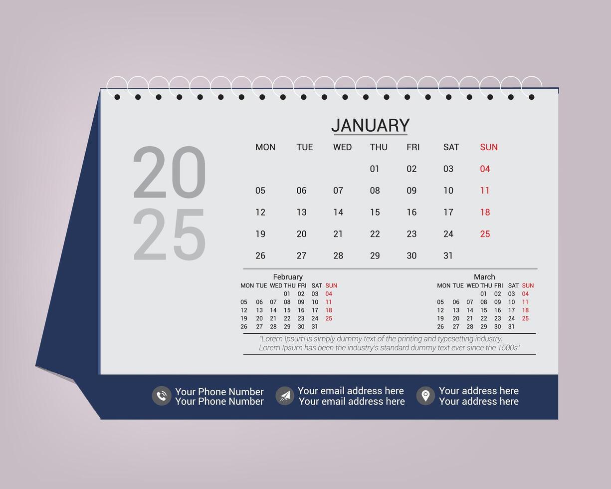 Desk calendar design 2025 vector