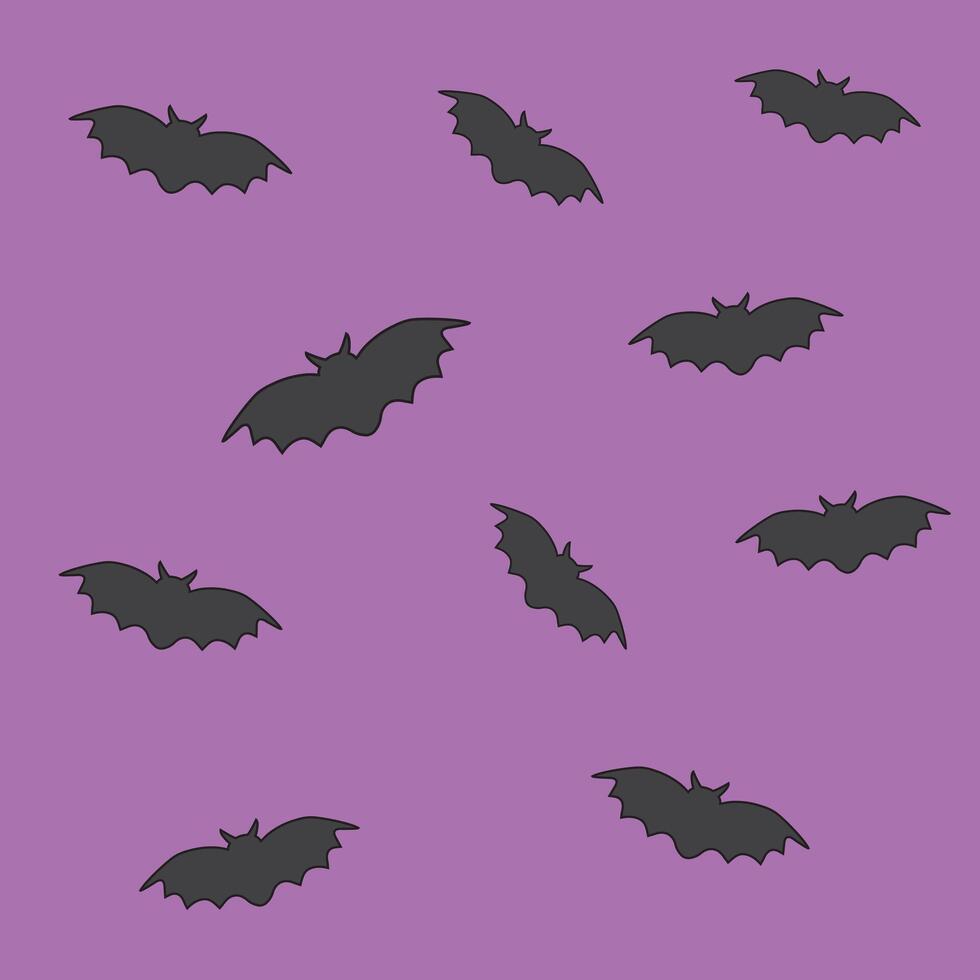 Bat halloween seamless pattern with purple background. Bat silhouette vector