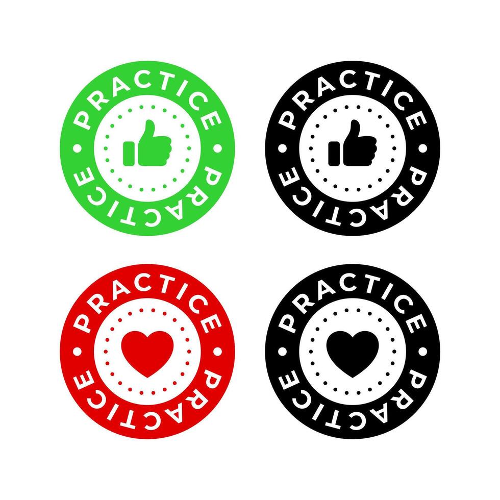 Practically badge with like. Practice stamp vector