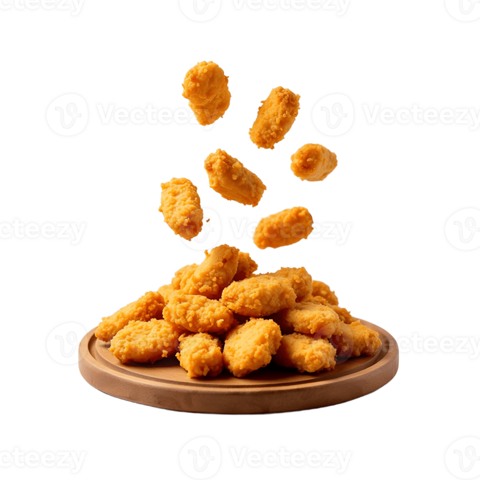 chicken nuggets falling from a wooden plate png
