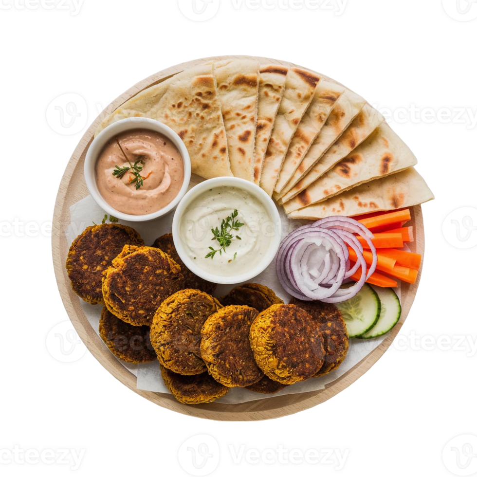 Crispy falafel with pita and sauces png
