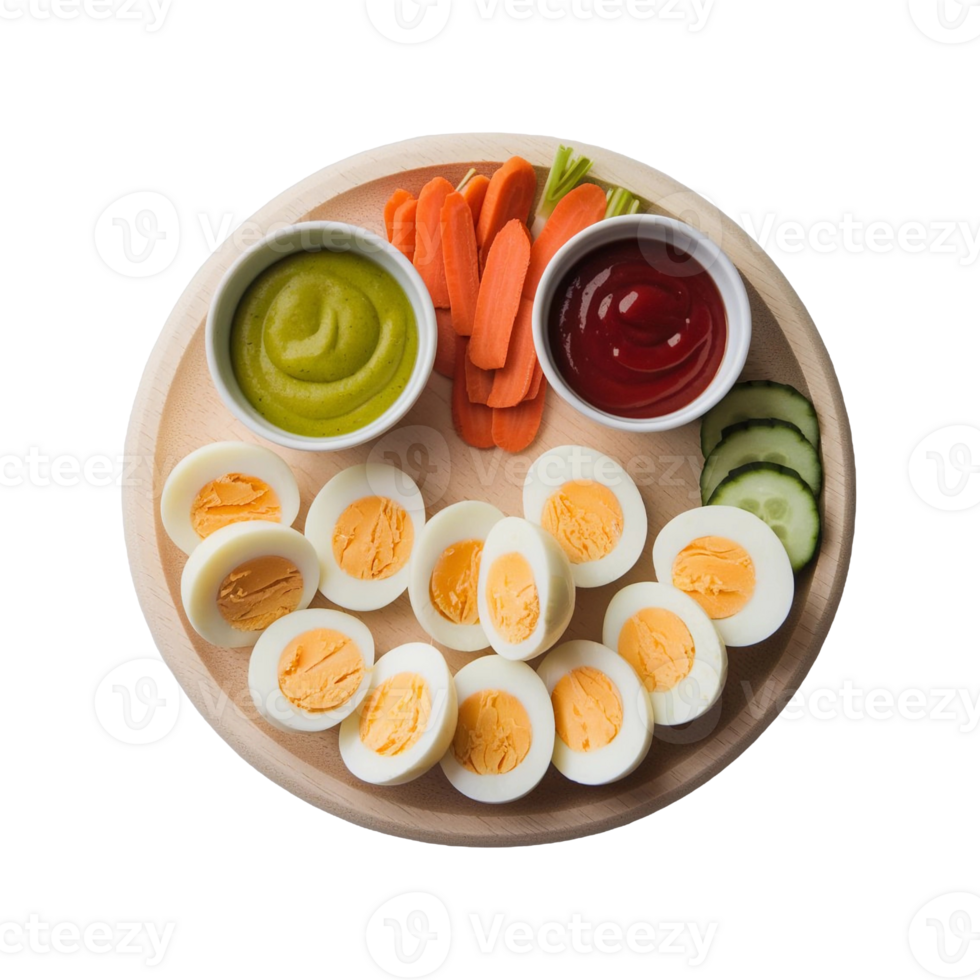 boiled sliced egg with sliced carrot and cucumber png