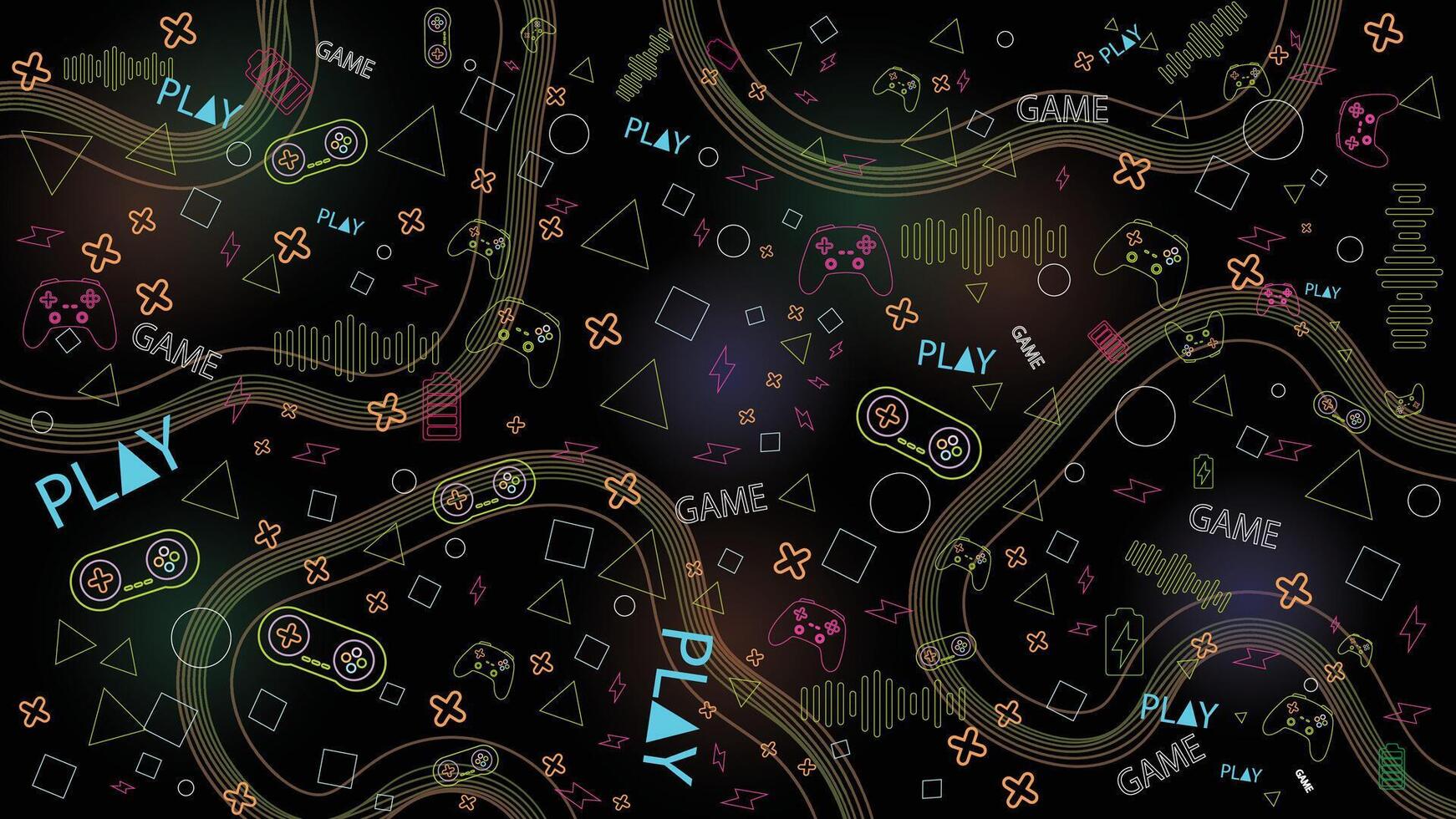 abstract pattern with gamepad, joystick pattern Outline neon design illustration with RGB color , suitable for gaming background and tech background vector