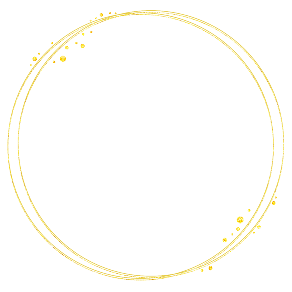 A golden circle frame with glittery dots on a transparent background png
