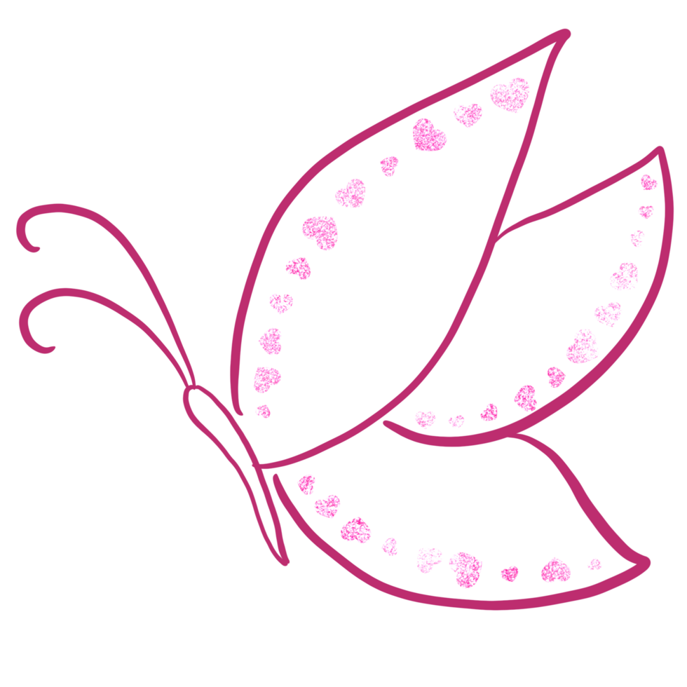 Pink butterfly with glittery pink hearts png