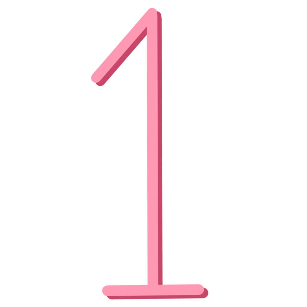 Pink number one icon in cartoon style on a transparent background png