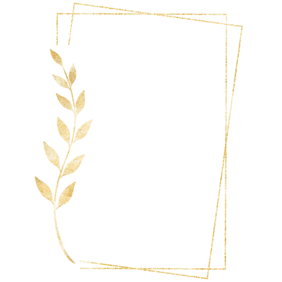 A glittery gold rectangle frame with a gold leaf png