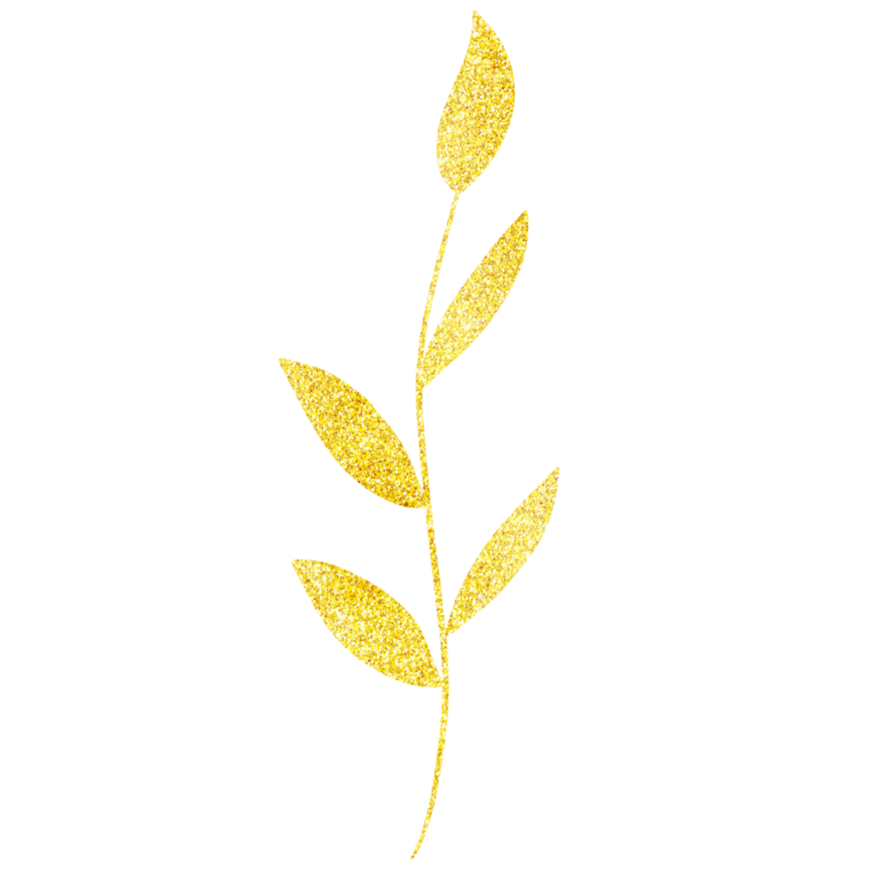 Simplistic glittery gold leaf on a transparent background png