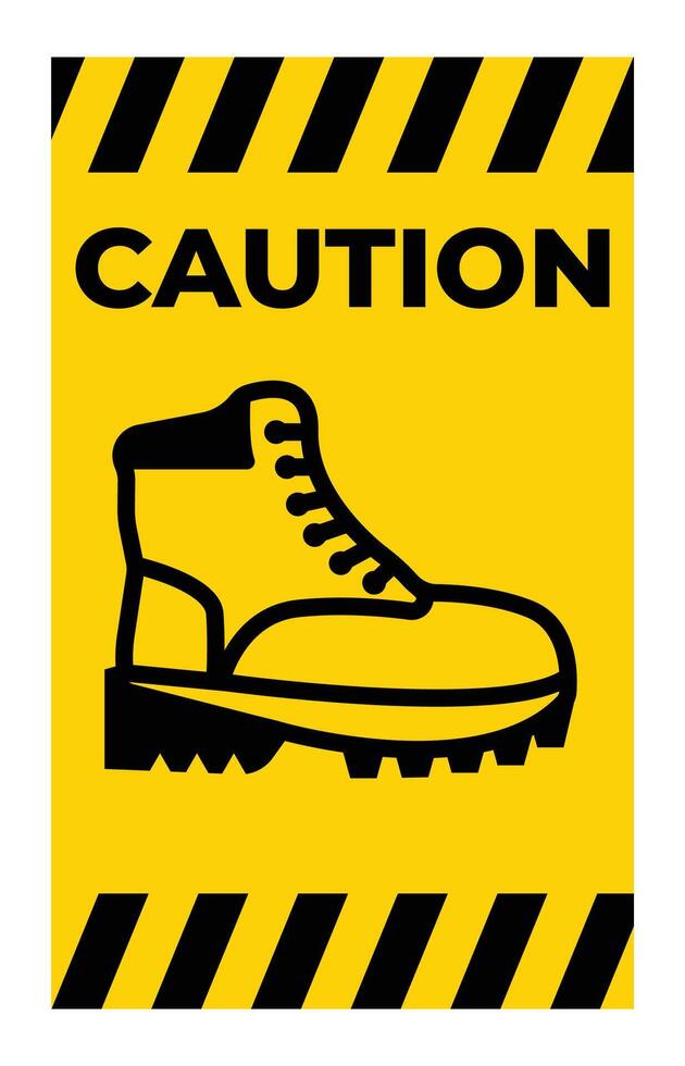 Caution Sign with Safety Boot Icon on Yellow Background vector
