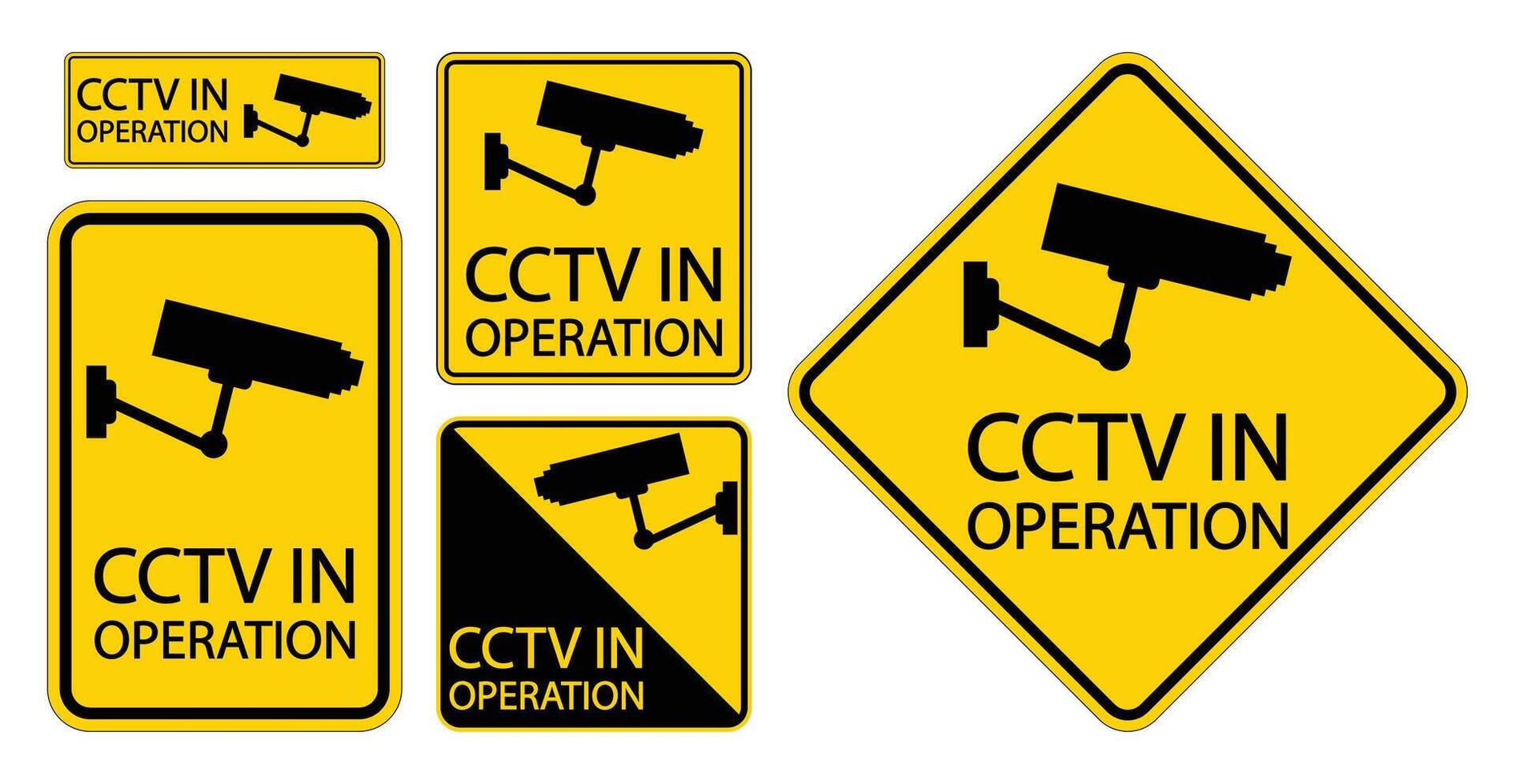 CCTV Surveillance Signs Collection on Yellow Background vector