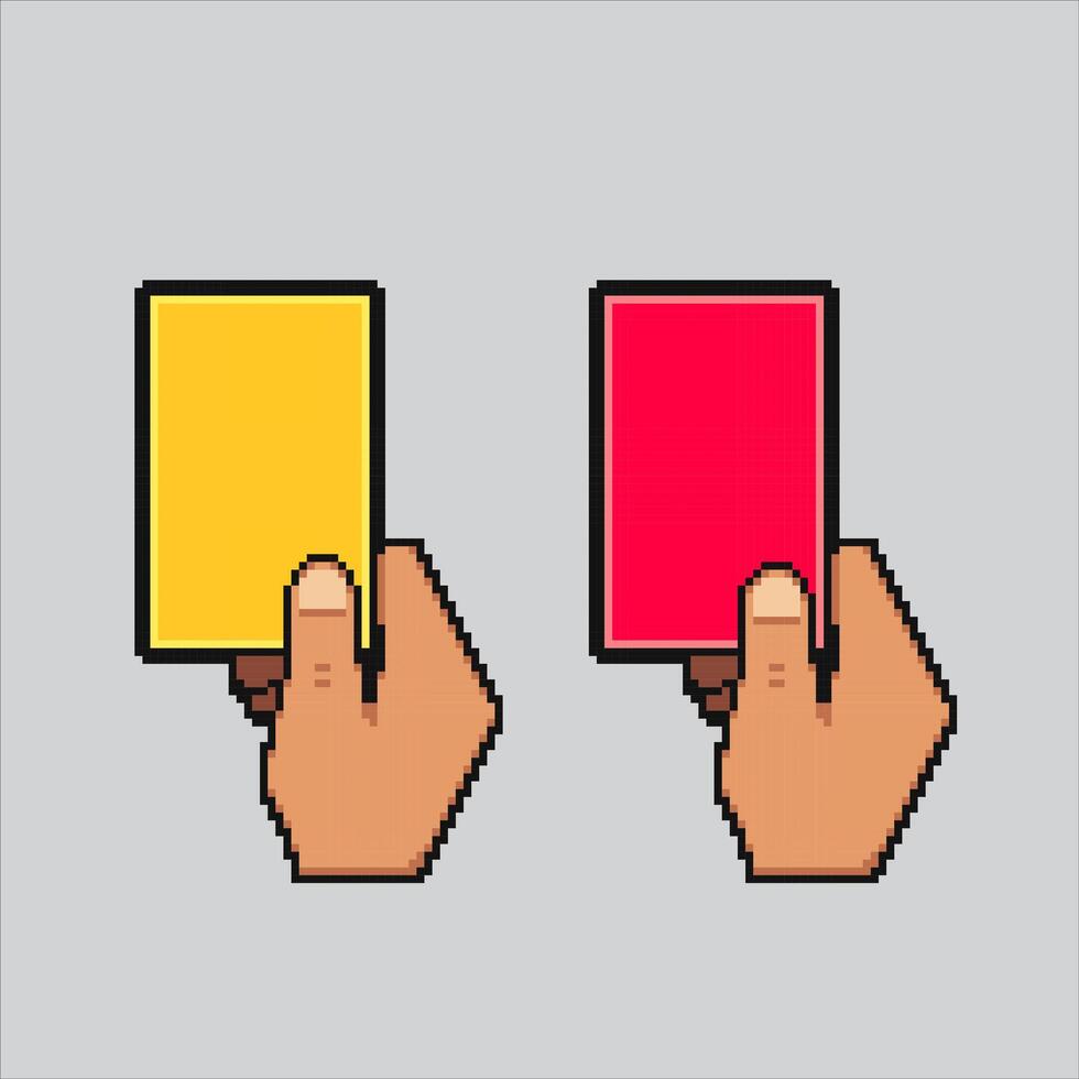 Pixel art illustration Yellow Red Card. Pixelated Yellow and Red Cards. Soccer Football Yellow and Red Cards pixelated for the pixel art game and icon for website and game. old school retro. vector