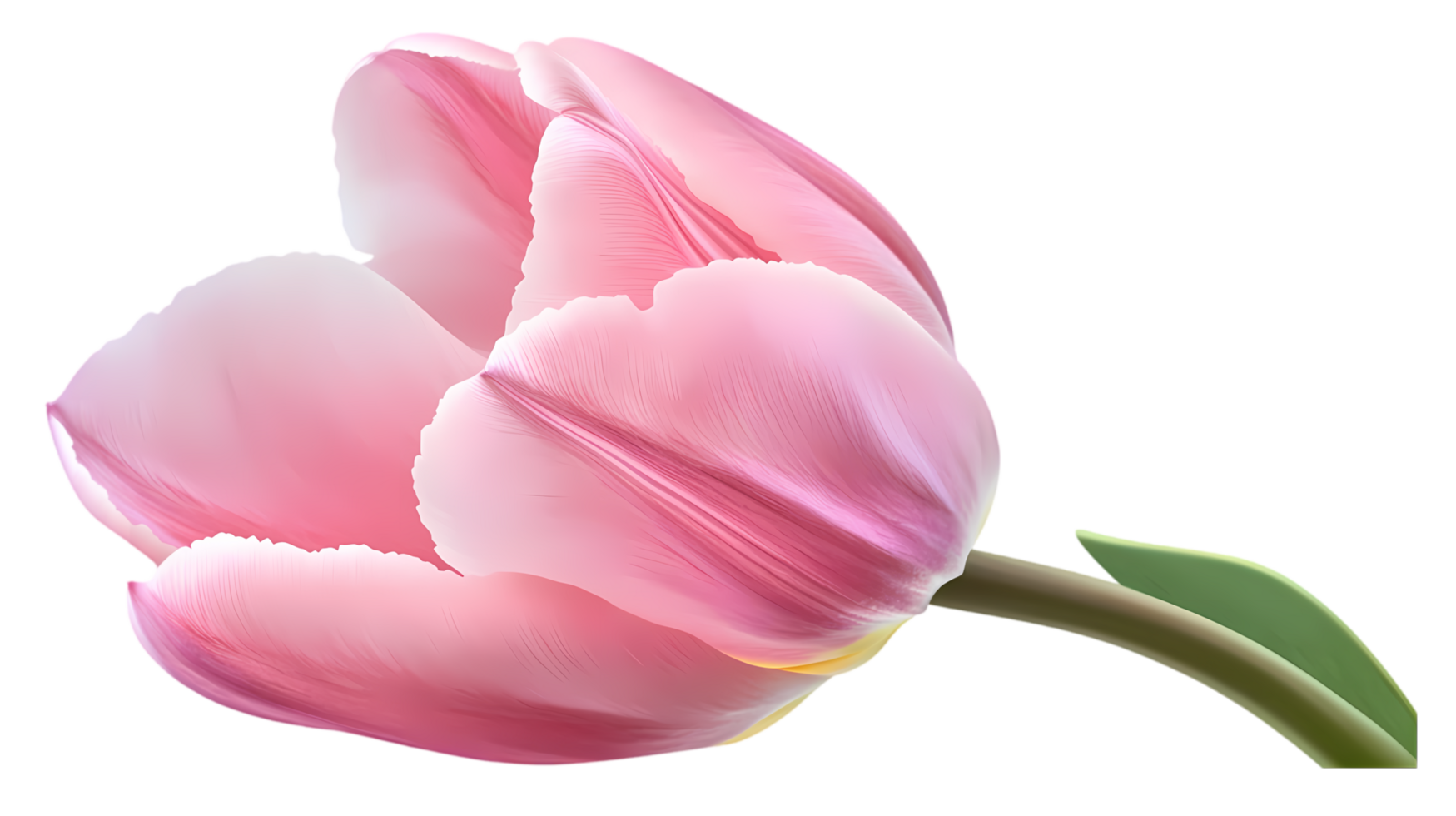 Hyperrealistic depiction of a single pink tulip in full bloom with soft gradients and a gently curved green stem png