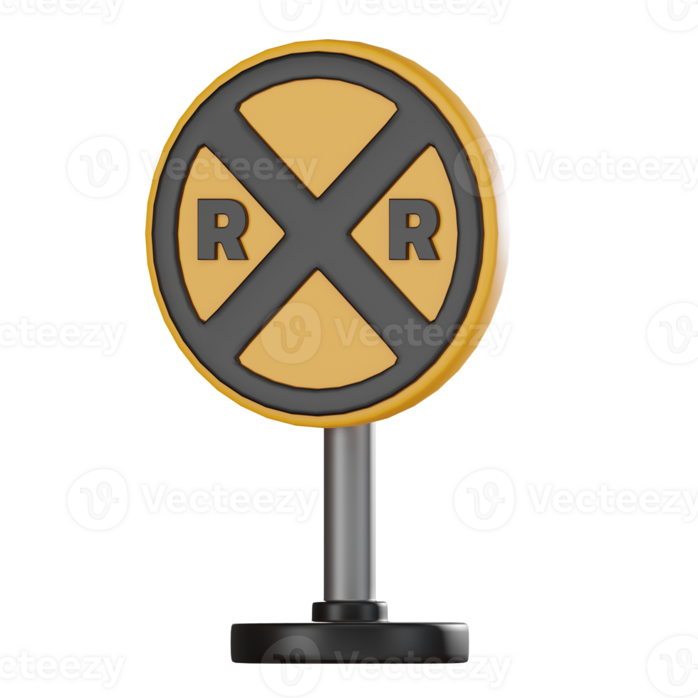 Railroad Crossing Sign 3D Render, Warning Symbol for Road Safety png