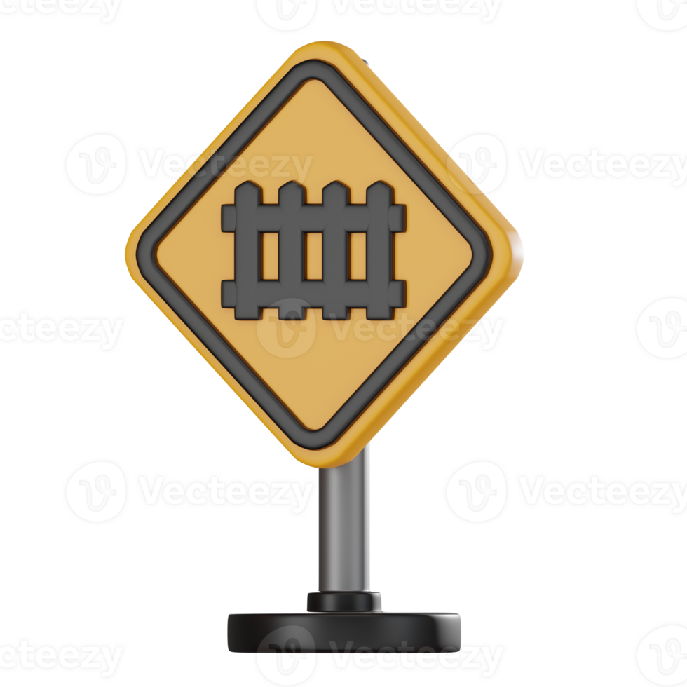 Railroad Crossing Sign 3D Render, Warning Symbol for Road Safety png