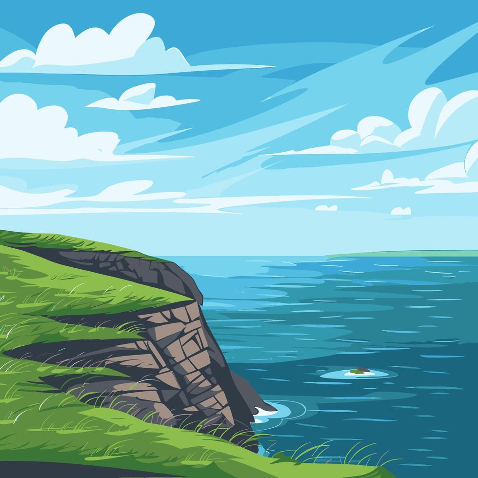 A cartoon illustration of a cliff overlooking the ocean vector