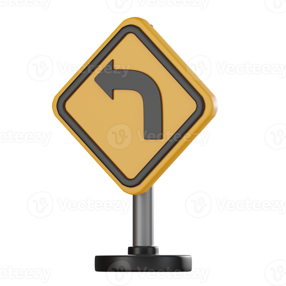 Left Turn Traffic Sign 3D Render, Directional Guidance Icon png