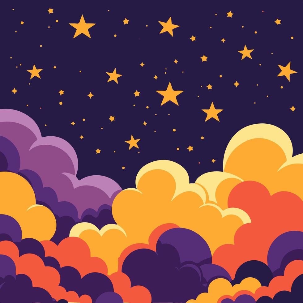 orange and yellow clouds with stars vector