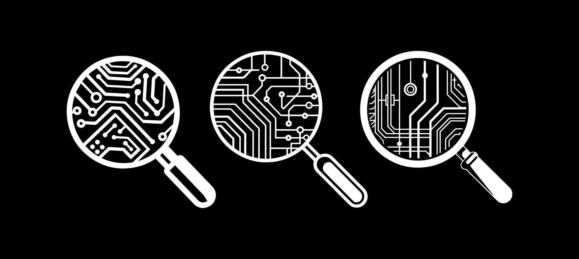 Magnifying Glass with Circuit Board vector