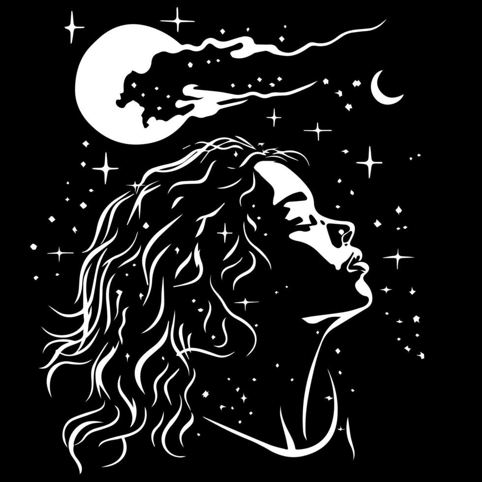 woman looking up at the stars vector