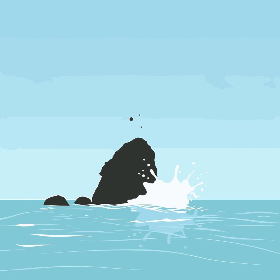 A cartoon illustration of a rock in the ocean vector
