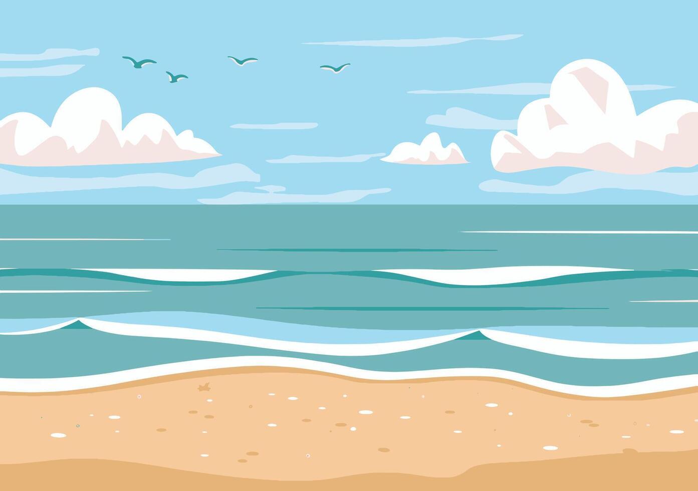 Sea beach with waves and clouds illustration vector