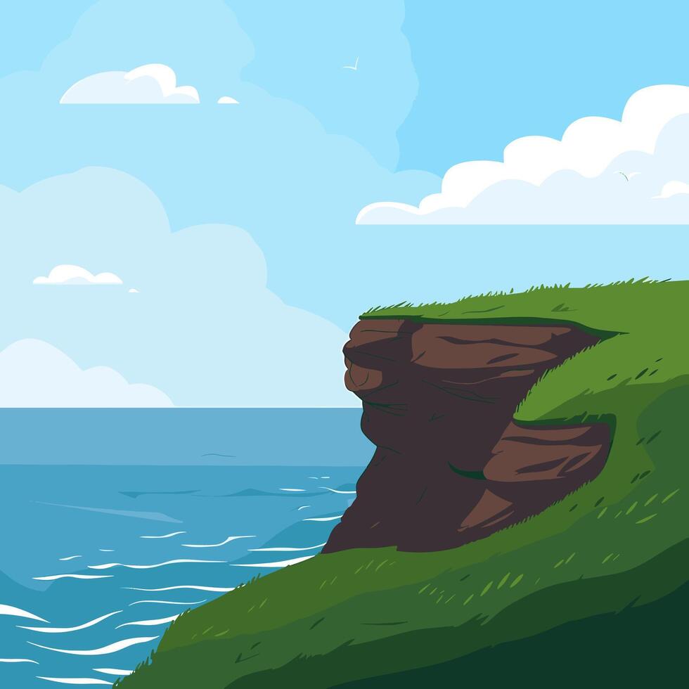 A cartoon illustration of a cliff overlooking the ocean vector