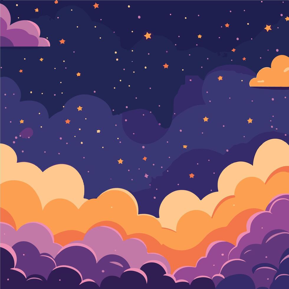 purple and orange clouds with stars vector