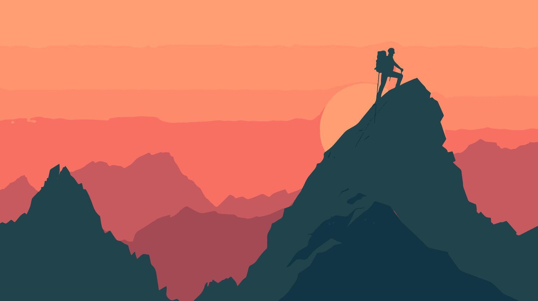 hiker climbing a mountain peak vector