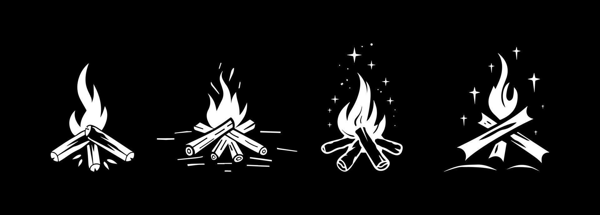 crackling campfire black and white vector