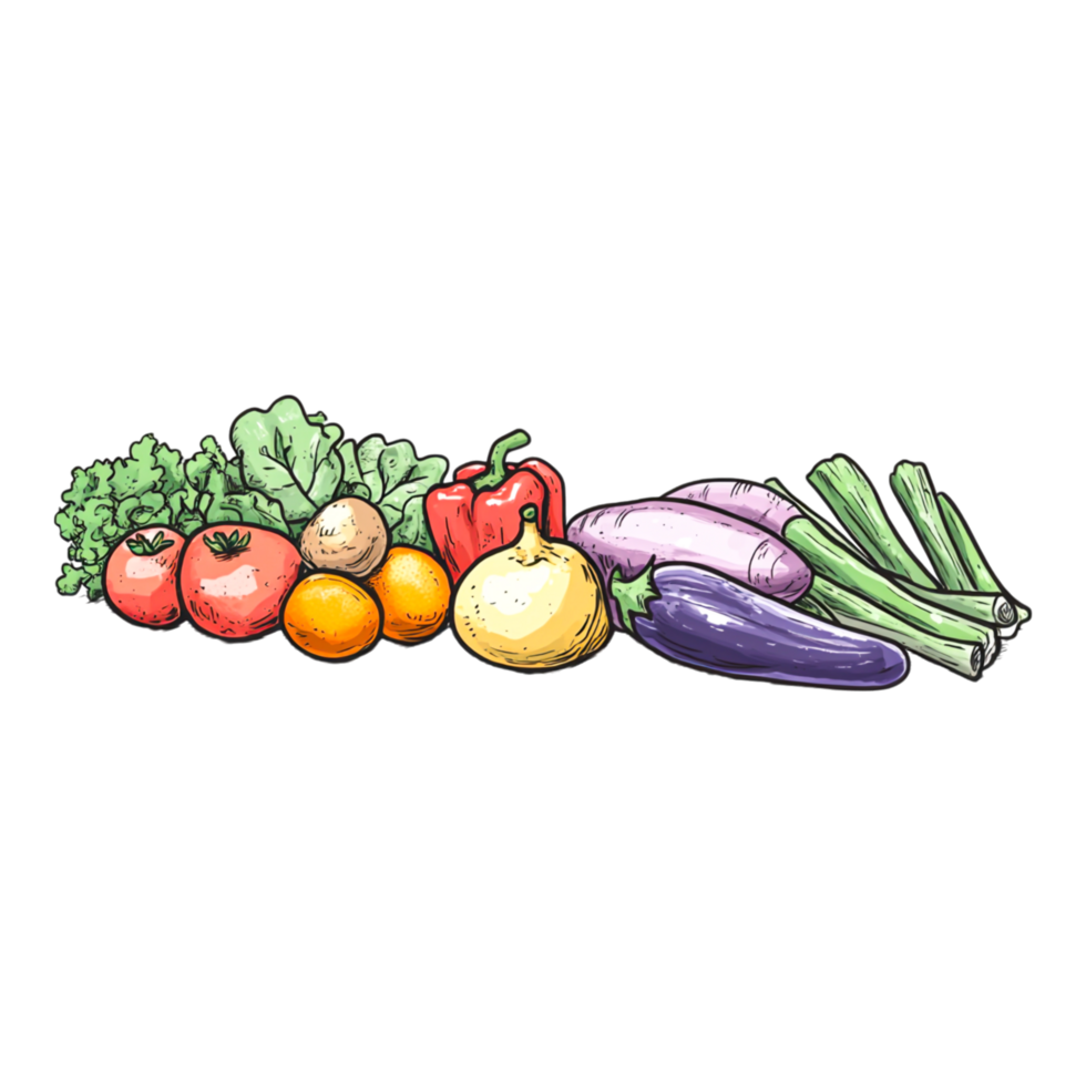 Colorful Fresh Vegetables and Fruits Arrangement png