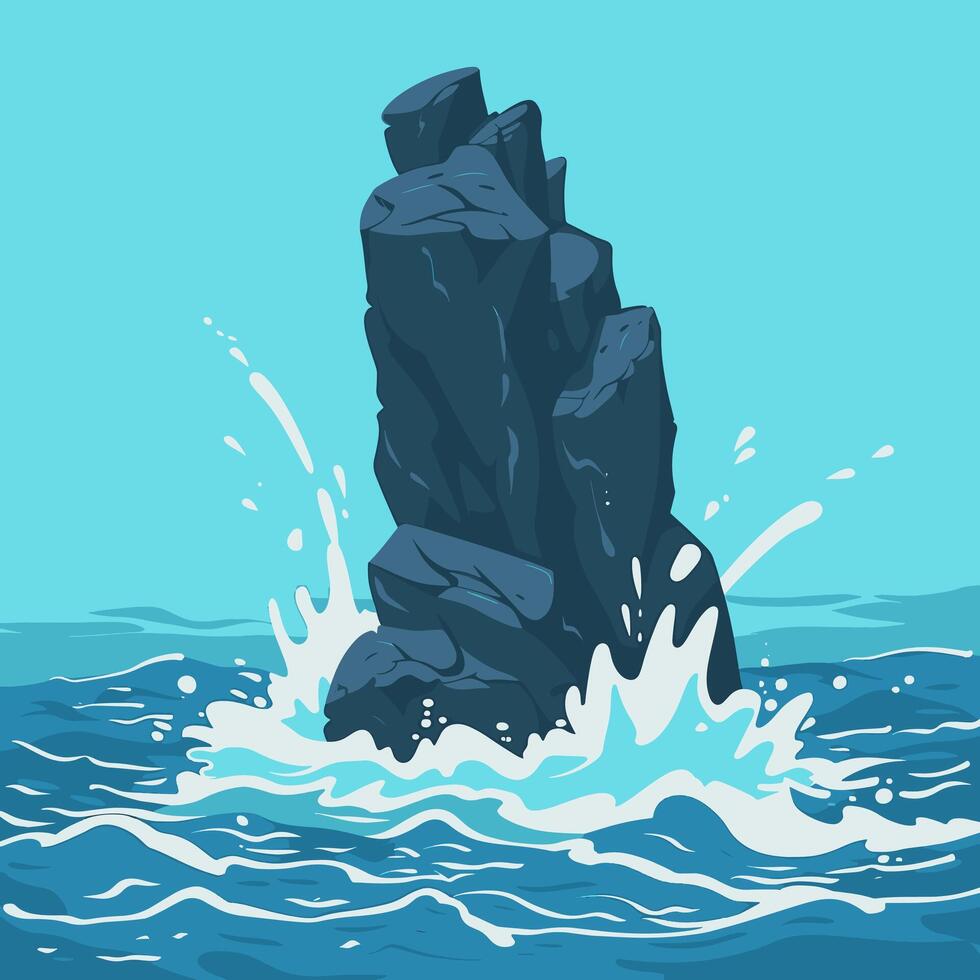 An illustration of a rock in the ocean vector