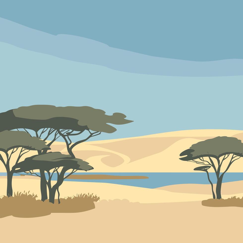 illustration of african landscape with trees and water vector