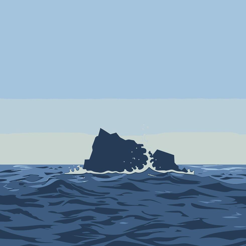 An illustration of a rock in the ocean vector