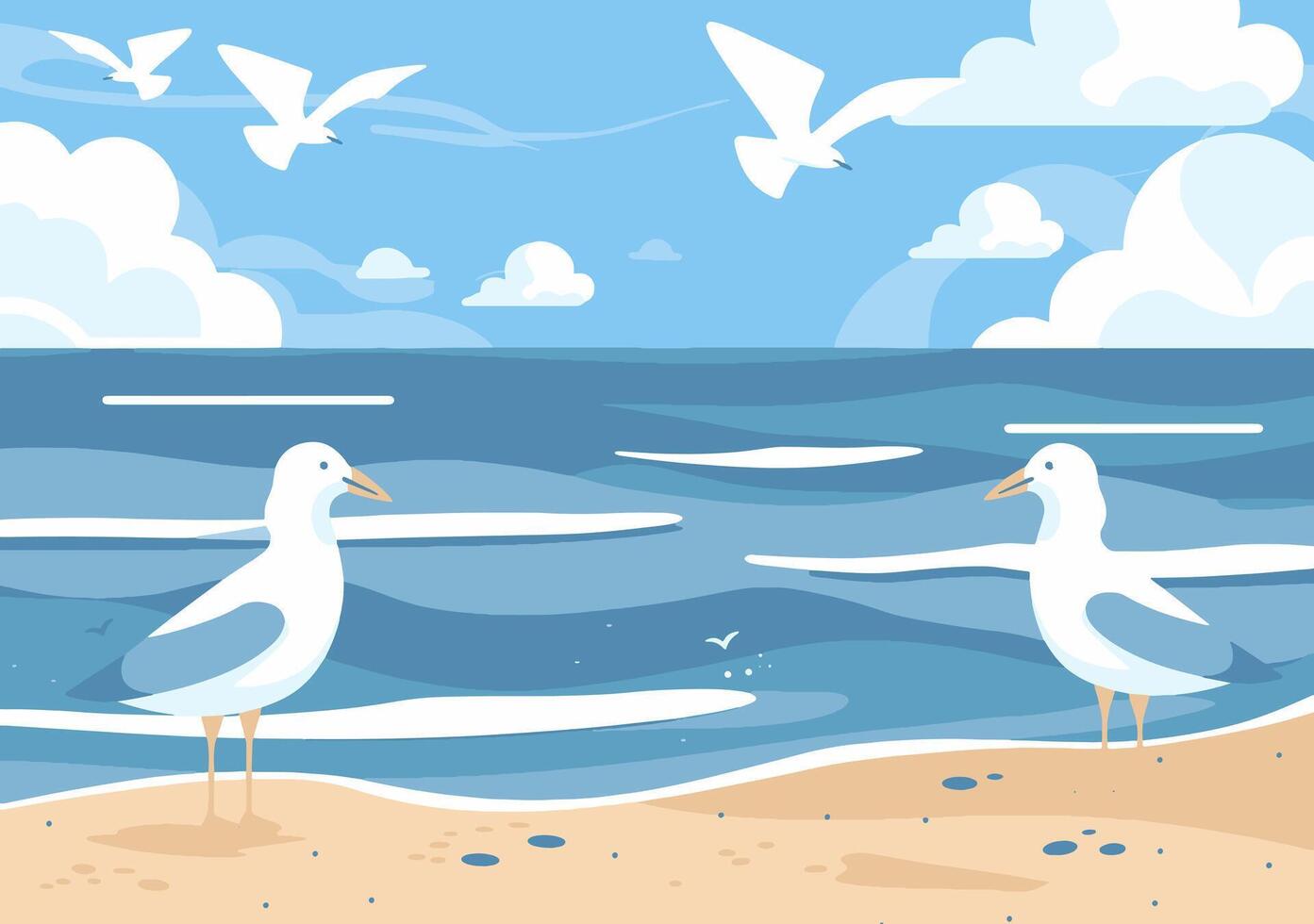 Seagulls on the beach illustration vector