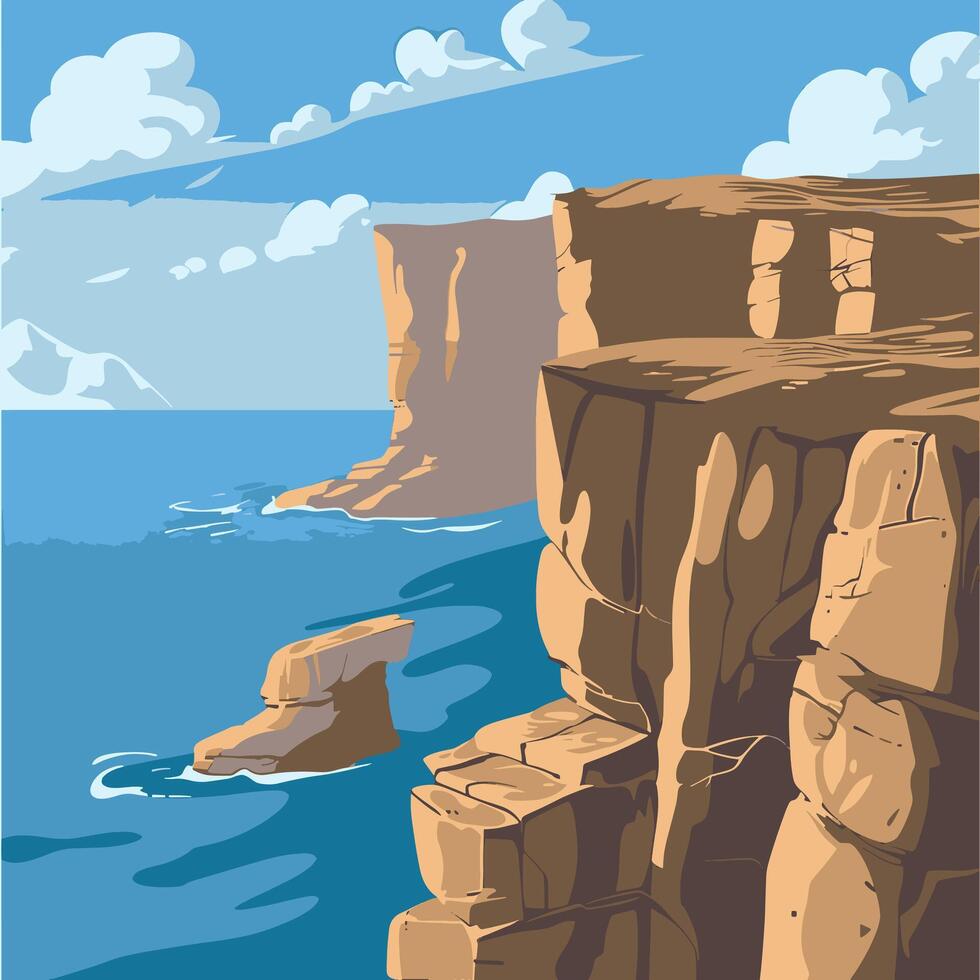 A cartoon illustration of a cliff with rocks and water vector