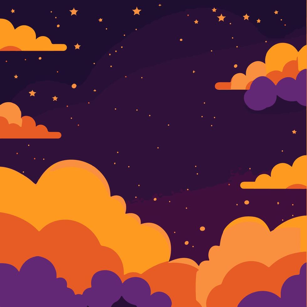 orange and yellow clouds with stars vector