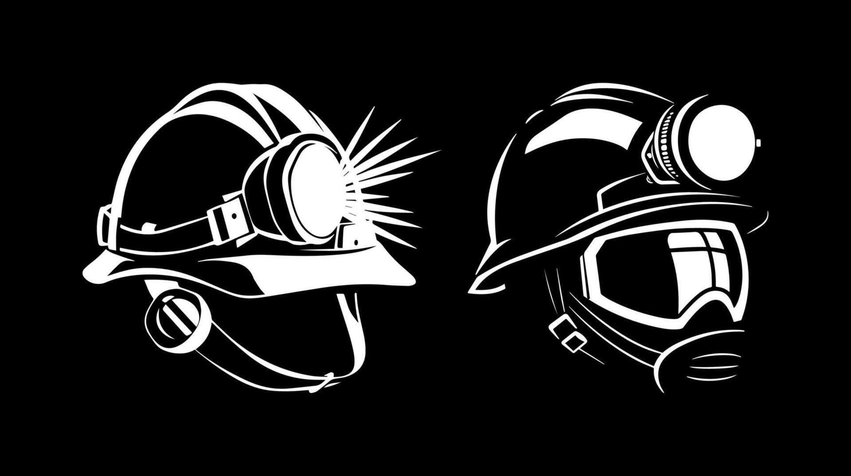 Helmet and Headlamp icon black and white vector