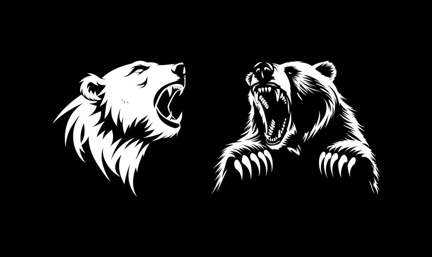 roaring bear black and white vector