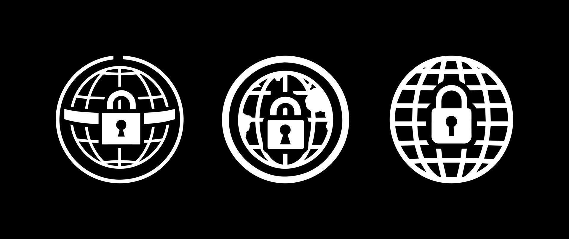 Globe with Digital Lock icon set vector