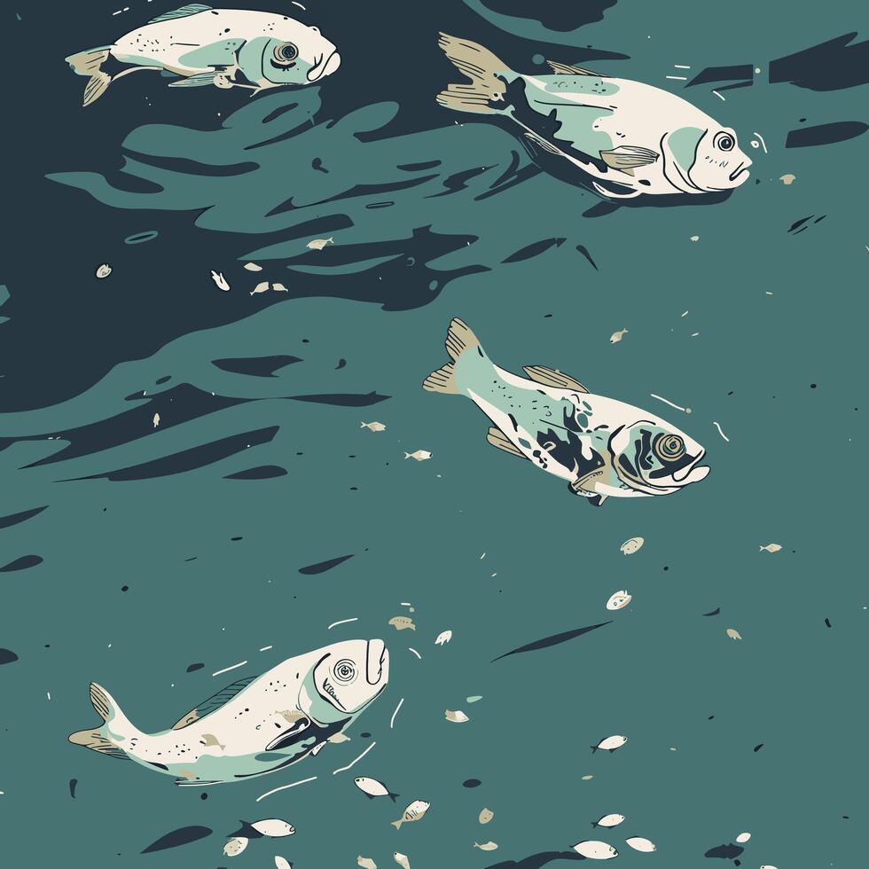Dead fish floating in polluted water vector