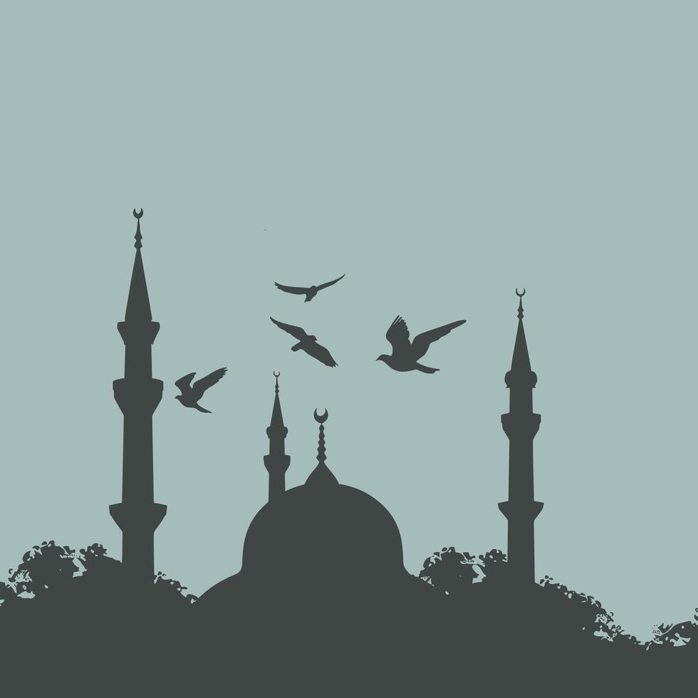 birds flying around the minarets of a mosque vector