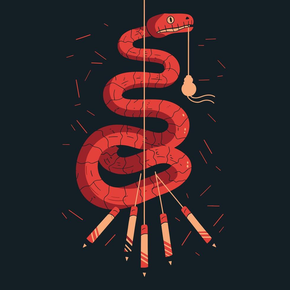 snake wrapped around a string of firecrackers 50755124 Vector Art at ...