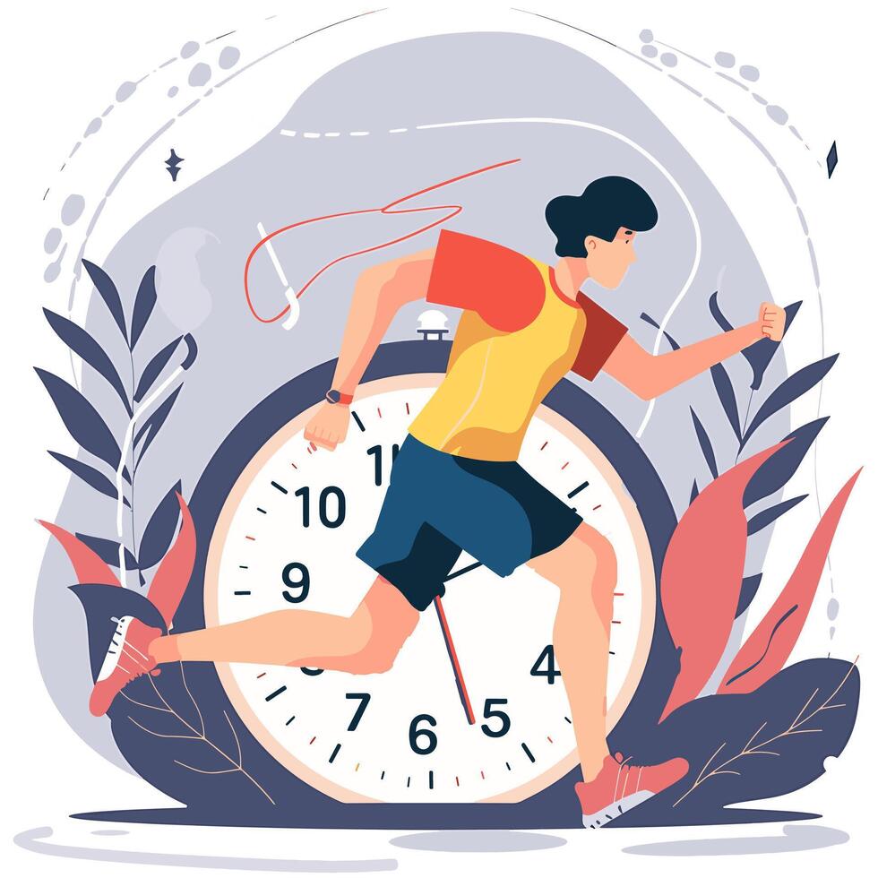 person sprinting with a stopwatch in the background vector