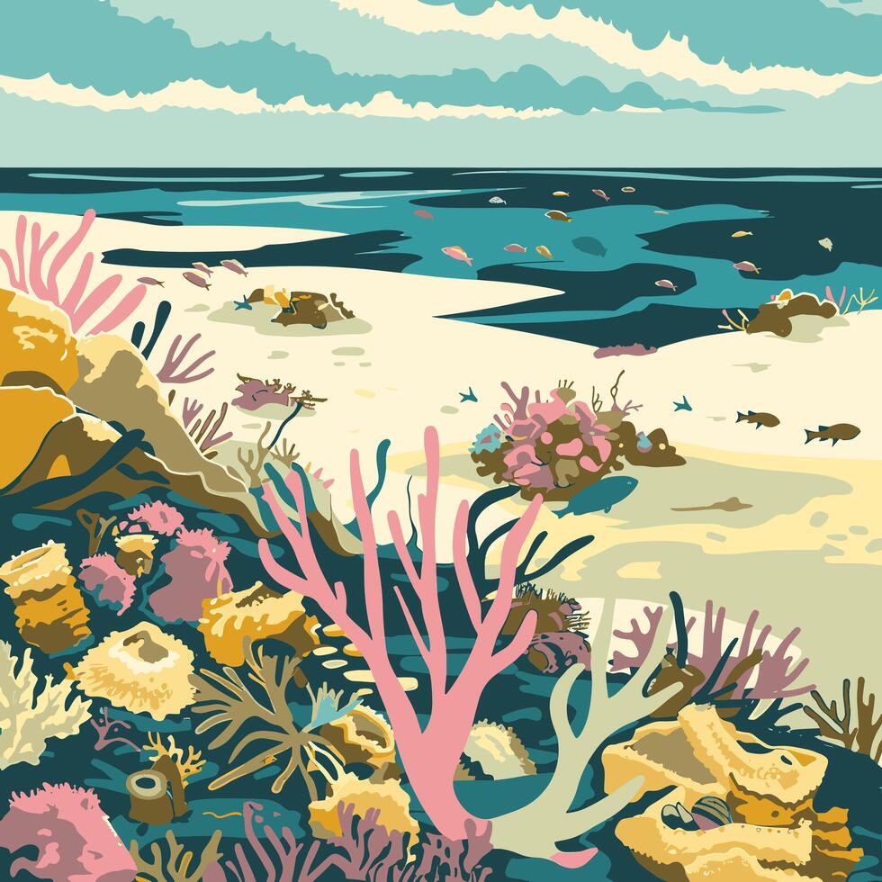 Dead coral reef due to pollution vector