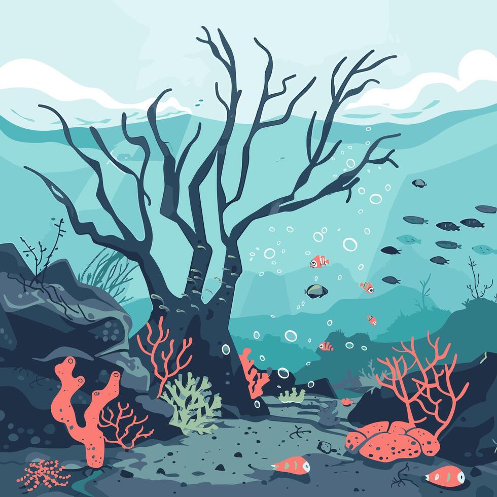 Dead coral reef due to pollution vector