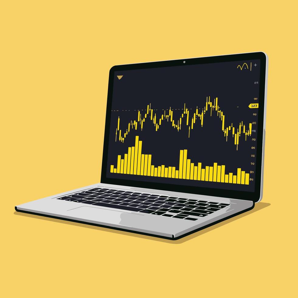 A laptop displaying a stock market chart vector