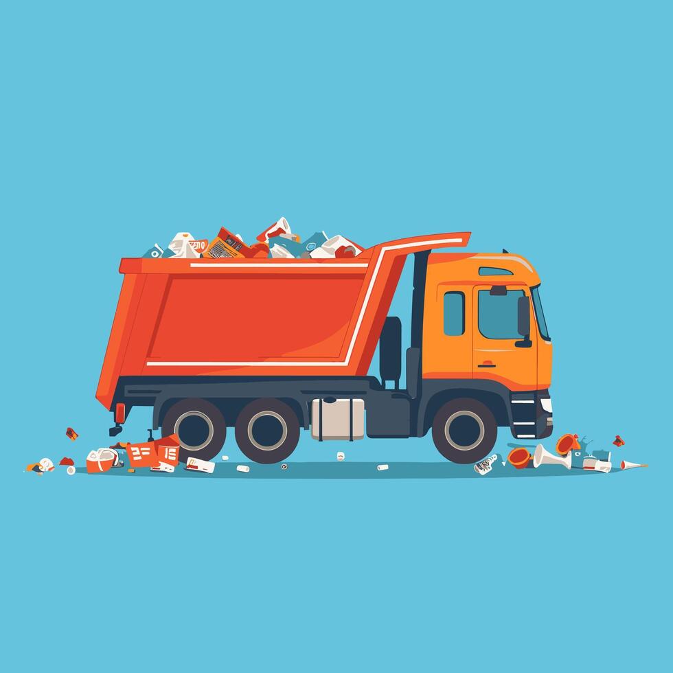 Garbage truck overflowing with waste vector