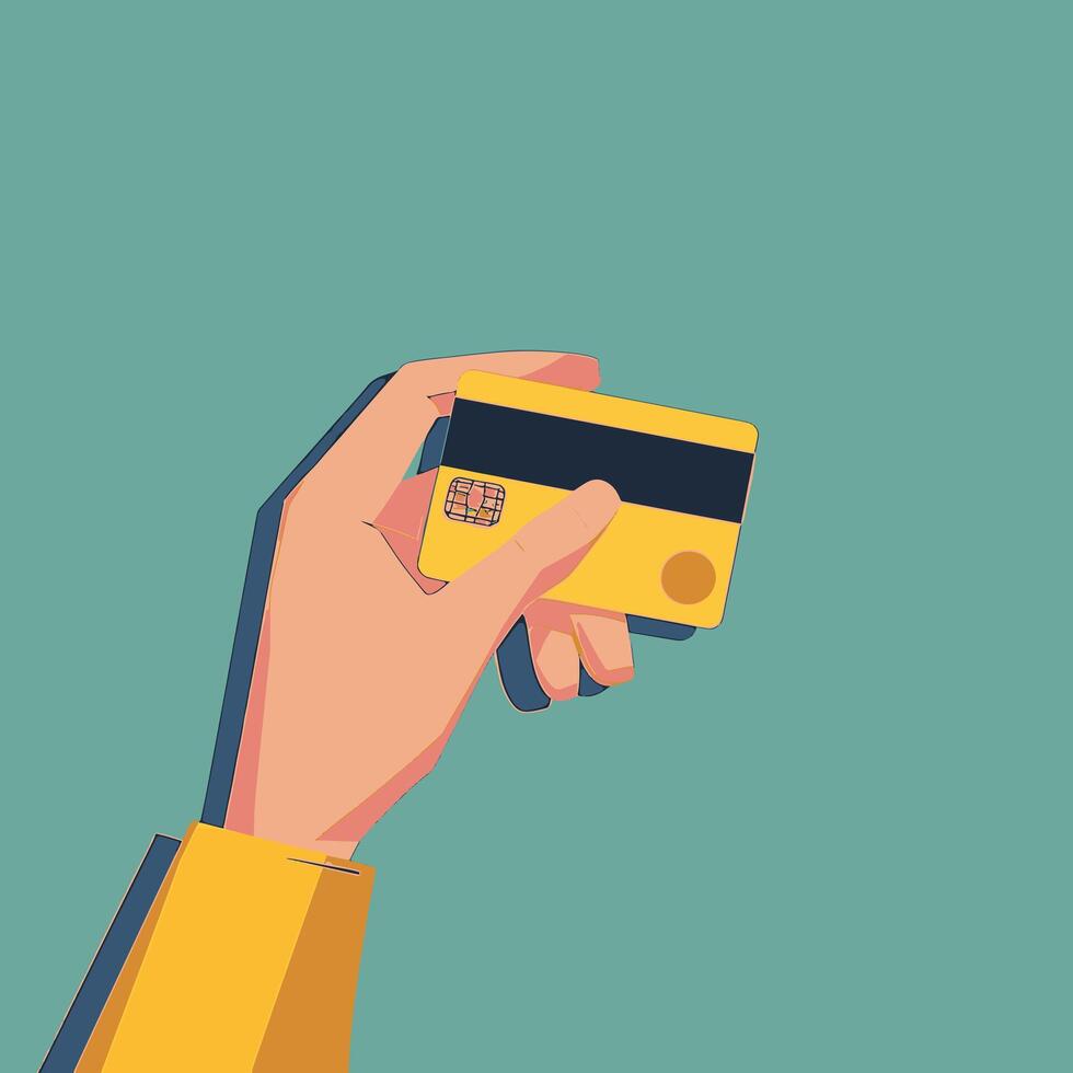 hand swiping or holding a credit card vector